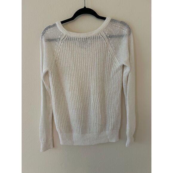 LOFT‎ Womens White 100% Linen Knit Ribbed Sweater Size S - Picture 2 of 5